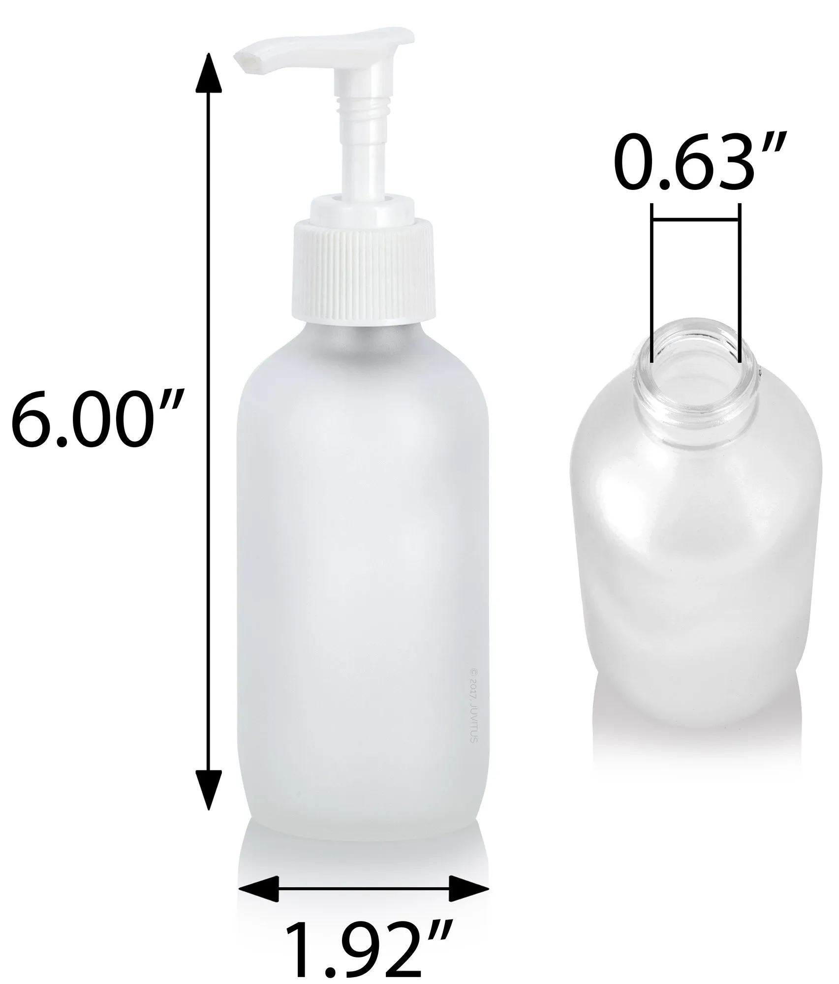 4 oz Frosted Clear Glass Boston Round Bottle with White Lotion Pump (6 Pack)