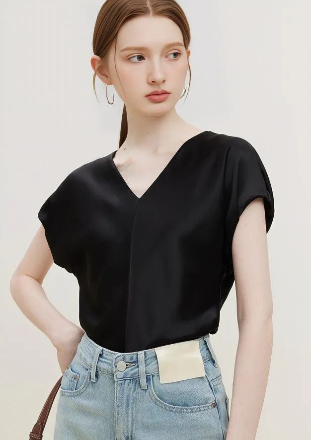 ACETATE SHOULDER V-NECK TOP