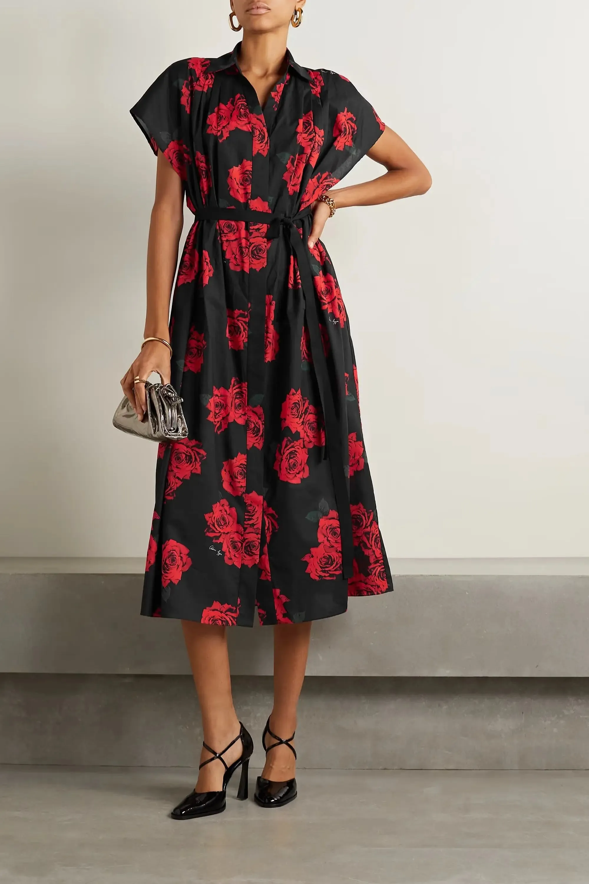 Artistic Floral Pattern Midi Dress