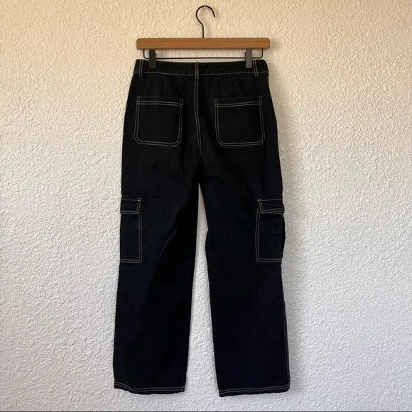 Black Carpenter Pants With White Stitching 100% cotton