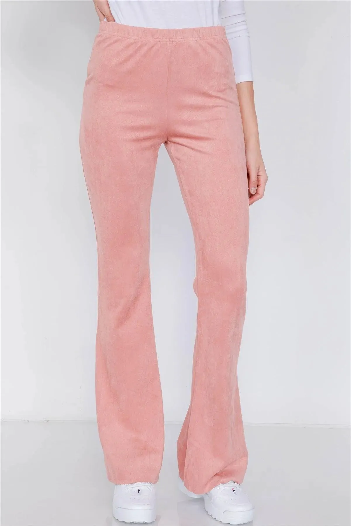 Blush Suede High-Waist Vintage Raw Hem Flare Pants /2-1-2