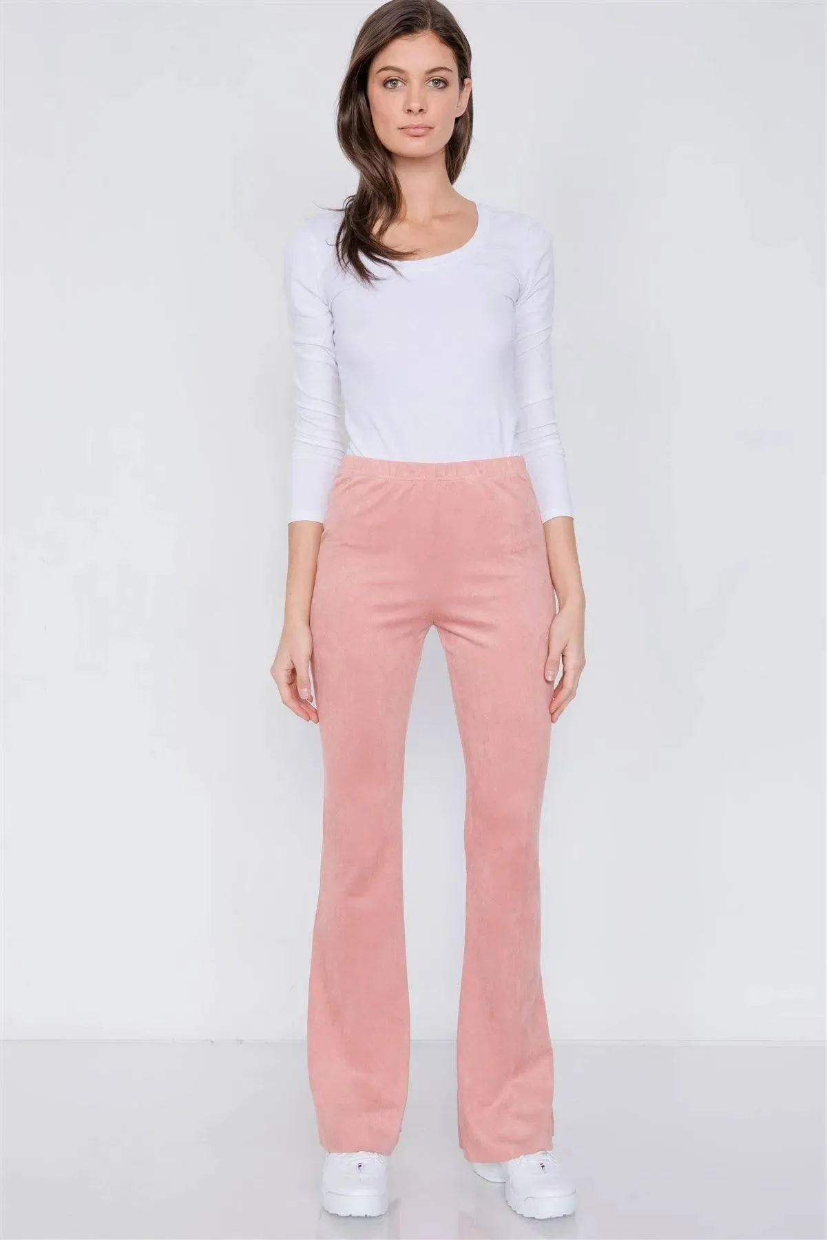 Blush Suede High-Waist Vintage Raw Hem Flare Pants /2-1-2