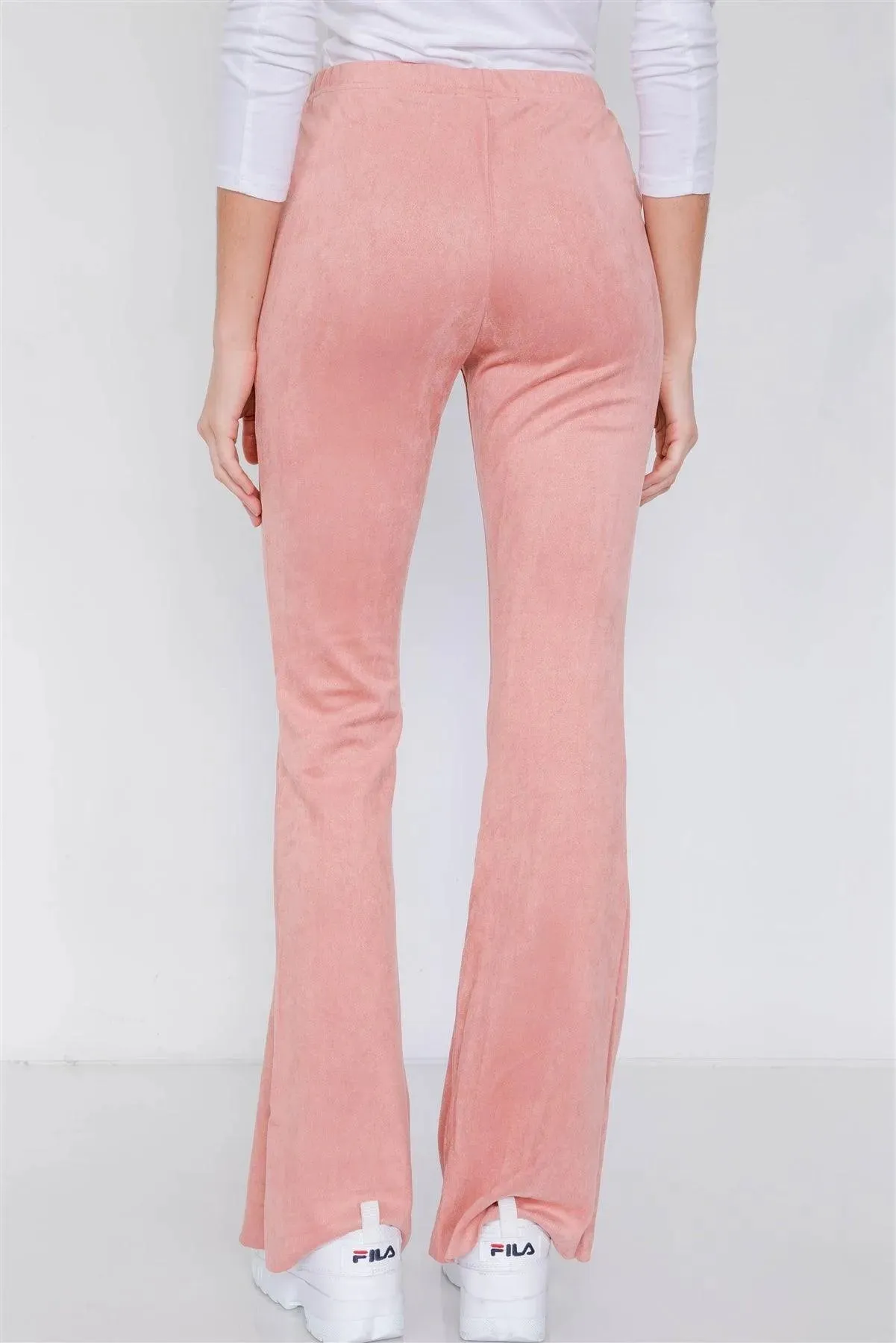 Blush Suede High-Waist Vintage Raw Hem Flare Pants /2-1-2