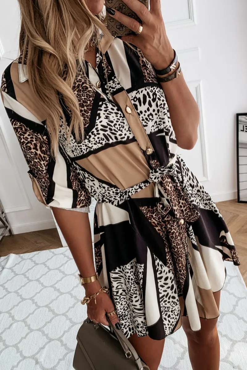 Casual & Stylish Elegant & Stylish Print Leopard Frenulum Buckle Dresses