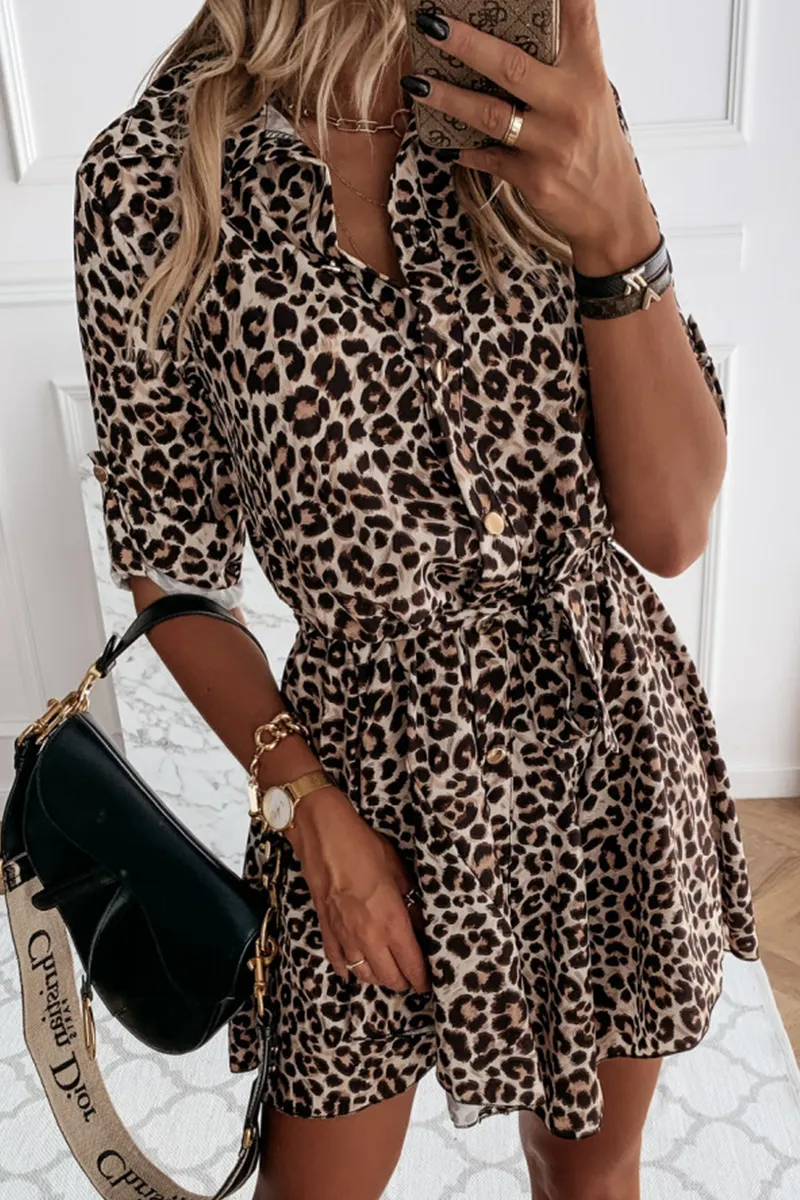 Casual & Stylish Elegant & Stylish Print Leopard Frenulum Buckle Dresses