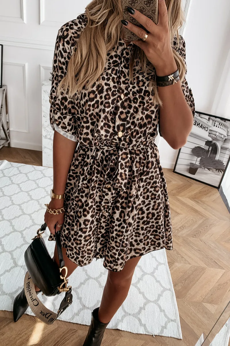 Casual & Stylish Elegant & Stylish Print Leopard Frenulum Buckle Dresses