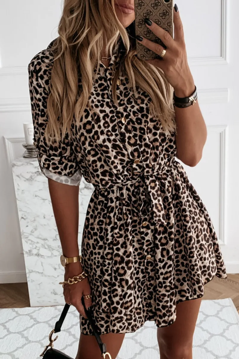 Casual & Stylish Elegant & Stylish Print Leopard Frenulum Buckle Dresses