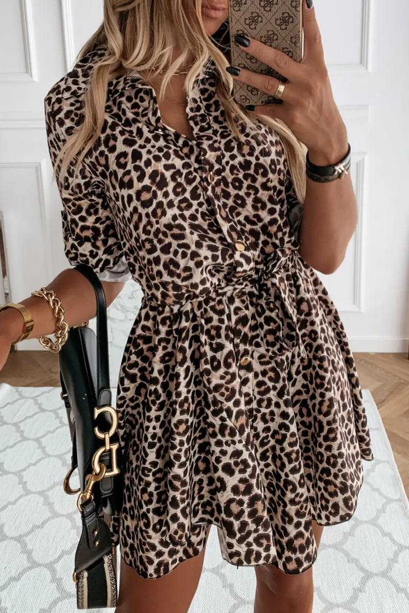 Casual & Stylish Elegant & Stylish Print Leopard Frenulum Buckle Dresses