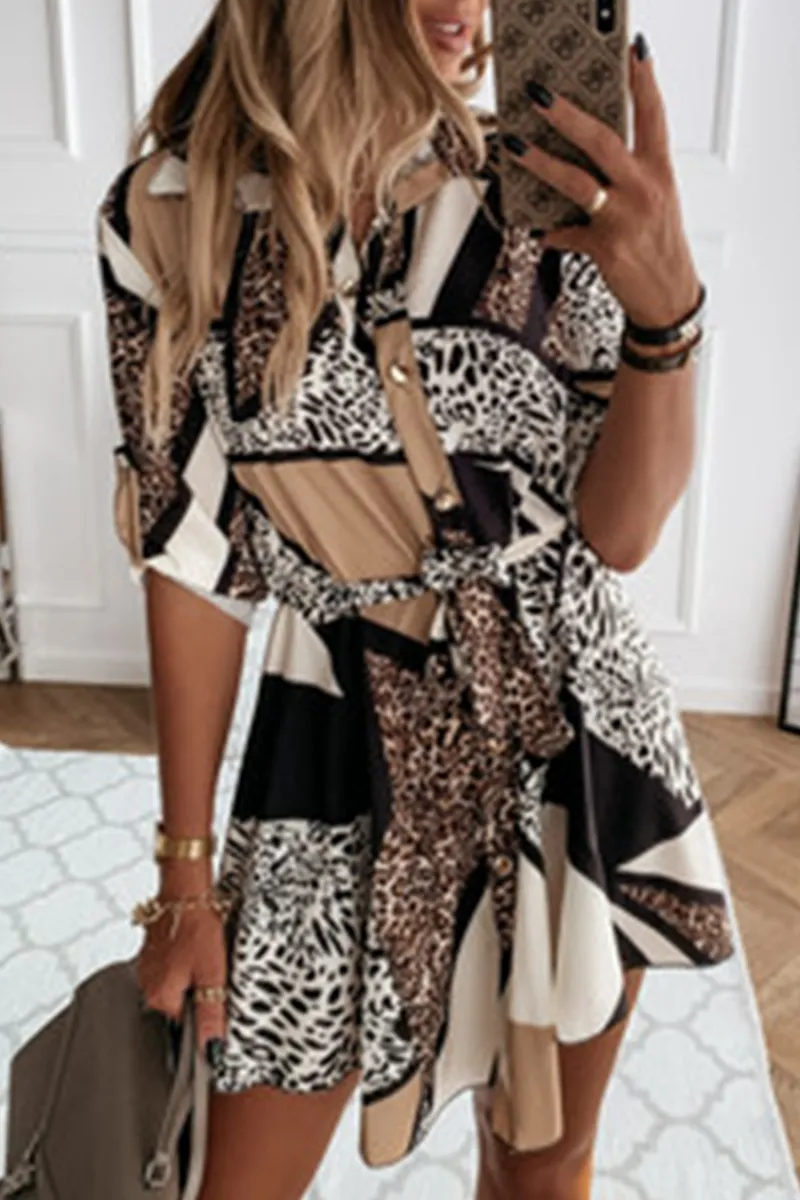 Casual & Stylish Elegant & Stylish Print Leopard Frenulum Buckle Dresses