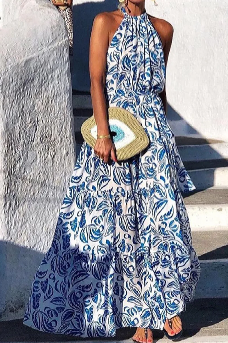 Casual & Stylish Print Halter Cake Skirt Dresses