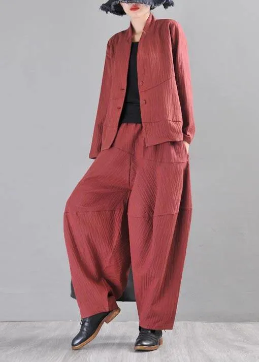 Chic Red Cotton Linen Radish trousers Pants Summer