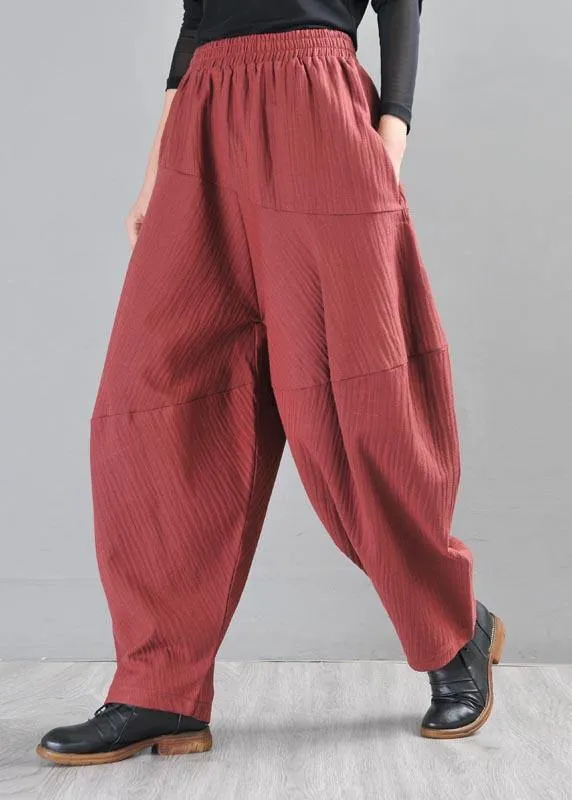 Chic Red Cotton Linen Radish trousers Pants Summer