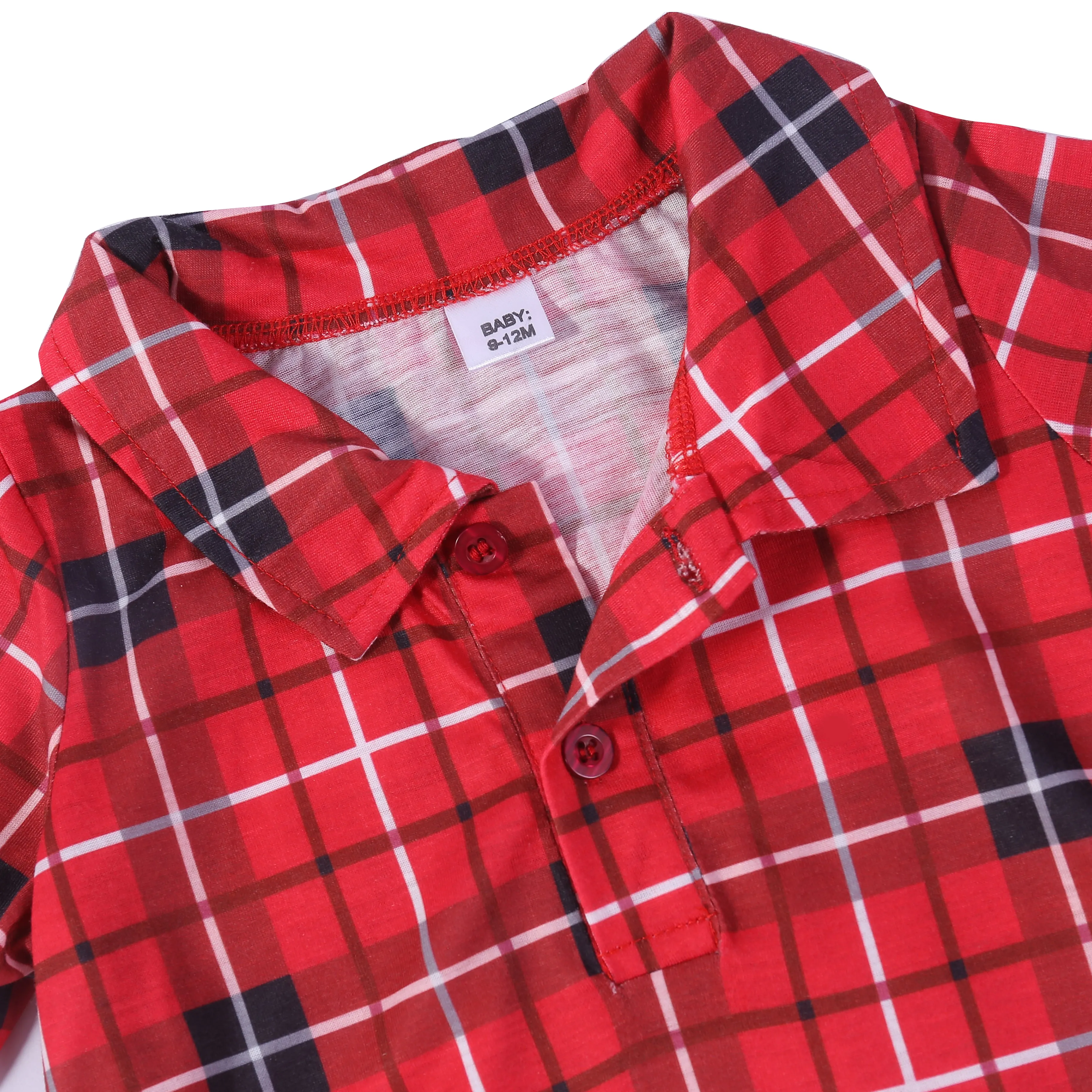 Christmas Family Matching Red Plaid Button Up Long-sleeve Pajamas Sets With Dog