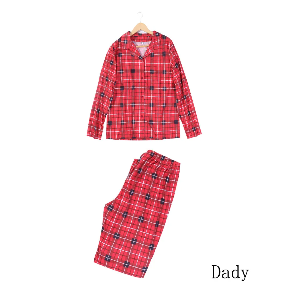 Christmas Family Matching Red Plaid Button Up Long-sleeve Pajamas Sets With Dog