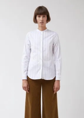 Collarless Striped Button Front Shirt