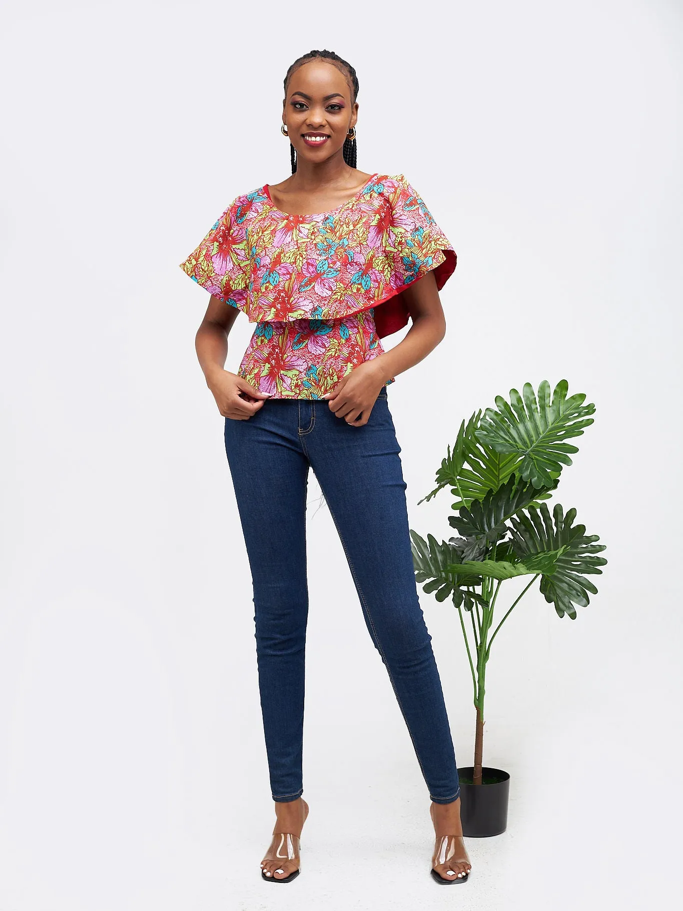 Daviva Floral Top - Red