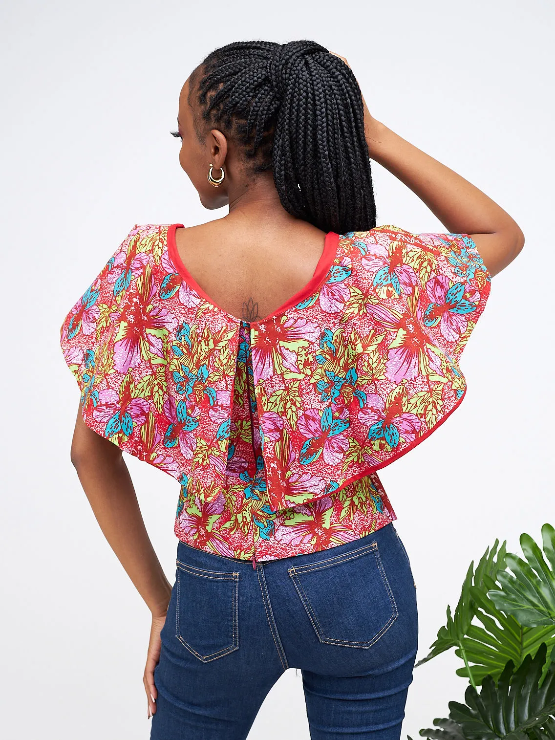 Daviva Floral Top - Red