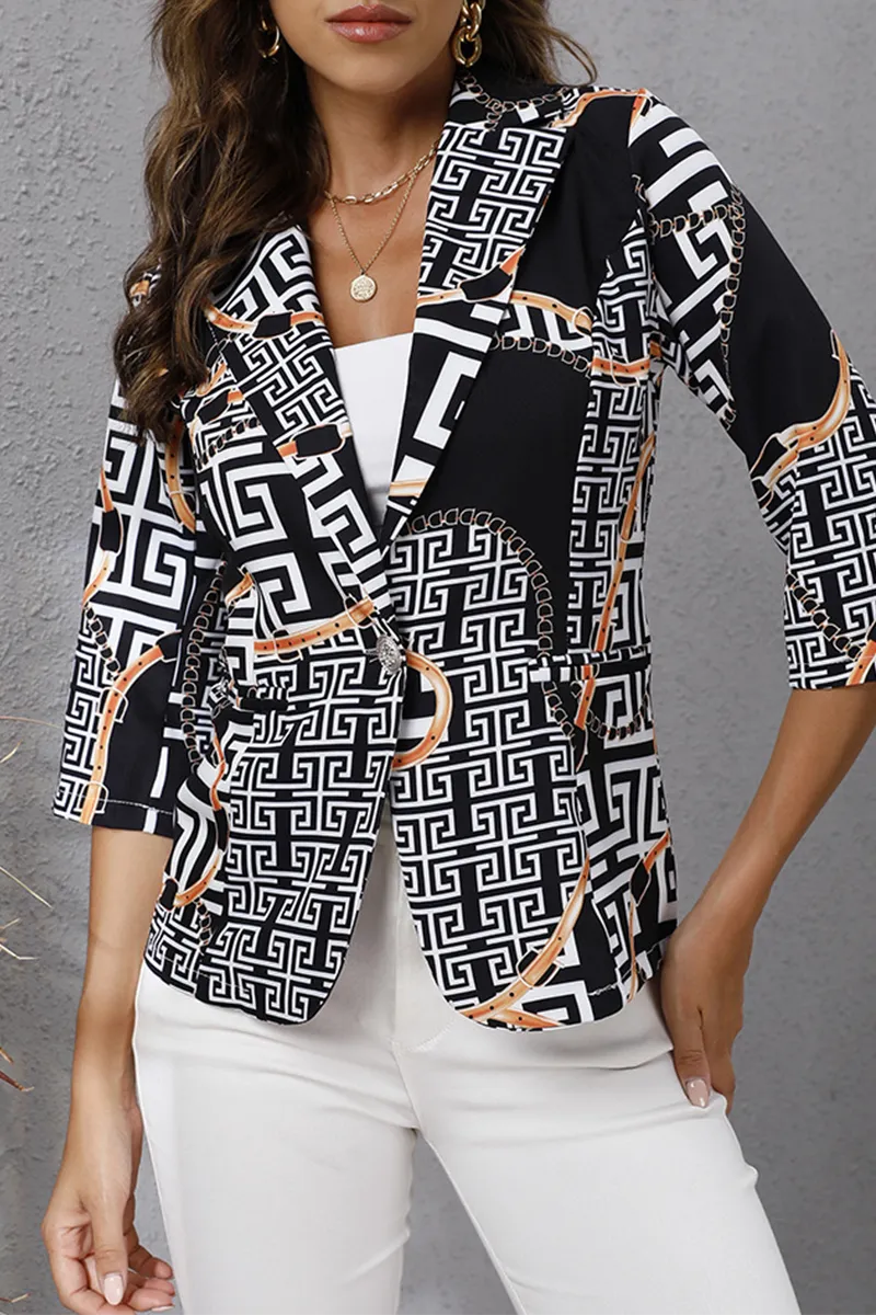 Elegant & Stylish Print Buttons Turndown Collar Outerwear(4 Colors)