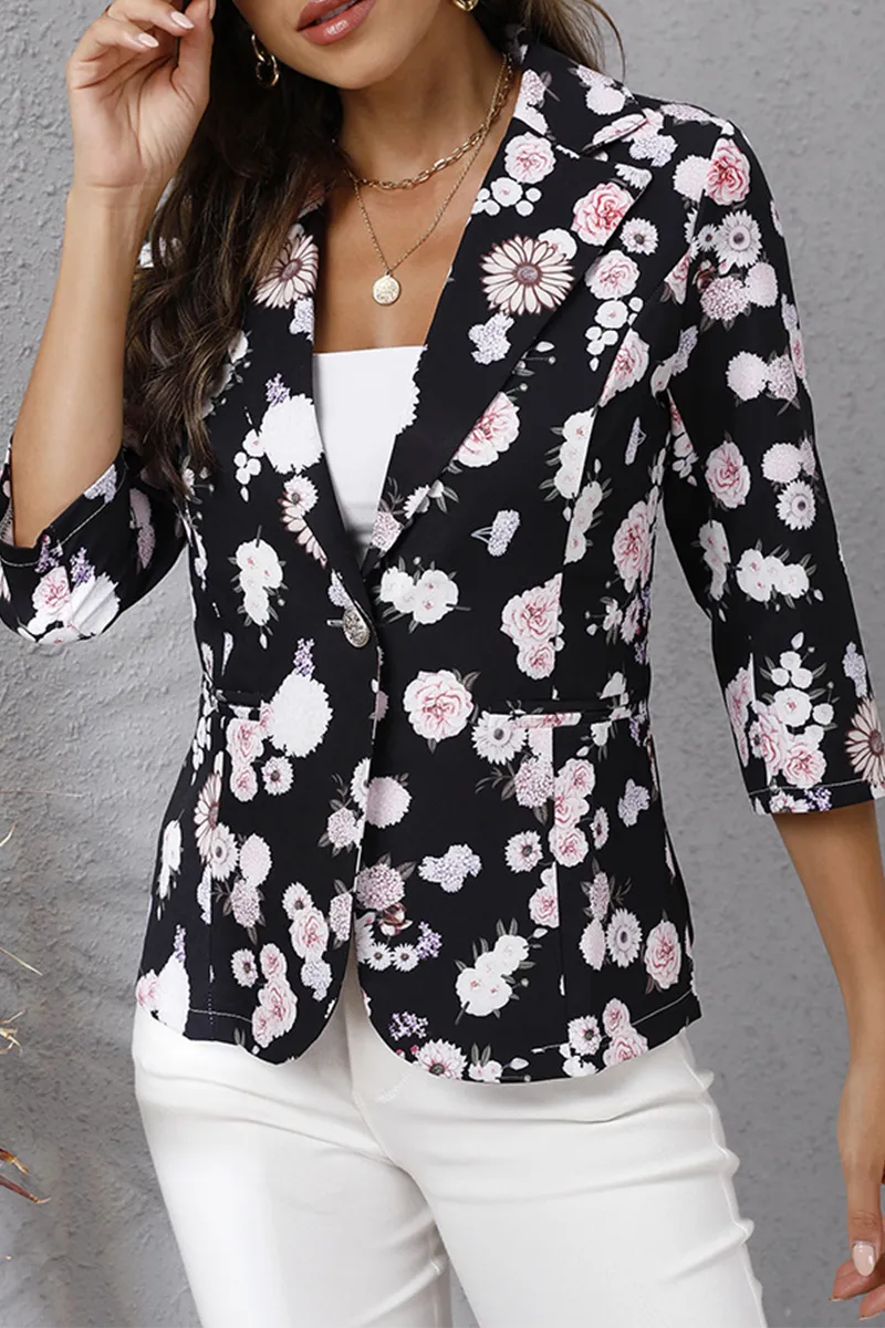 Elegant & Stylish Print Buttons Turndown Collar Outerwear(4 Colors)