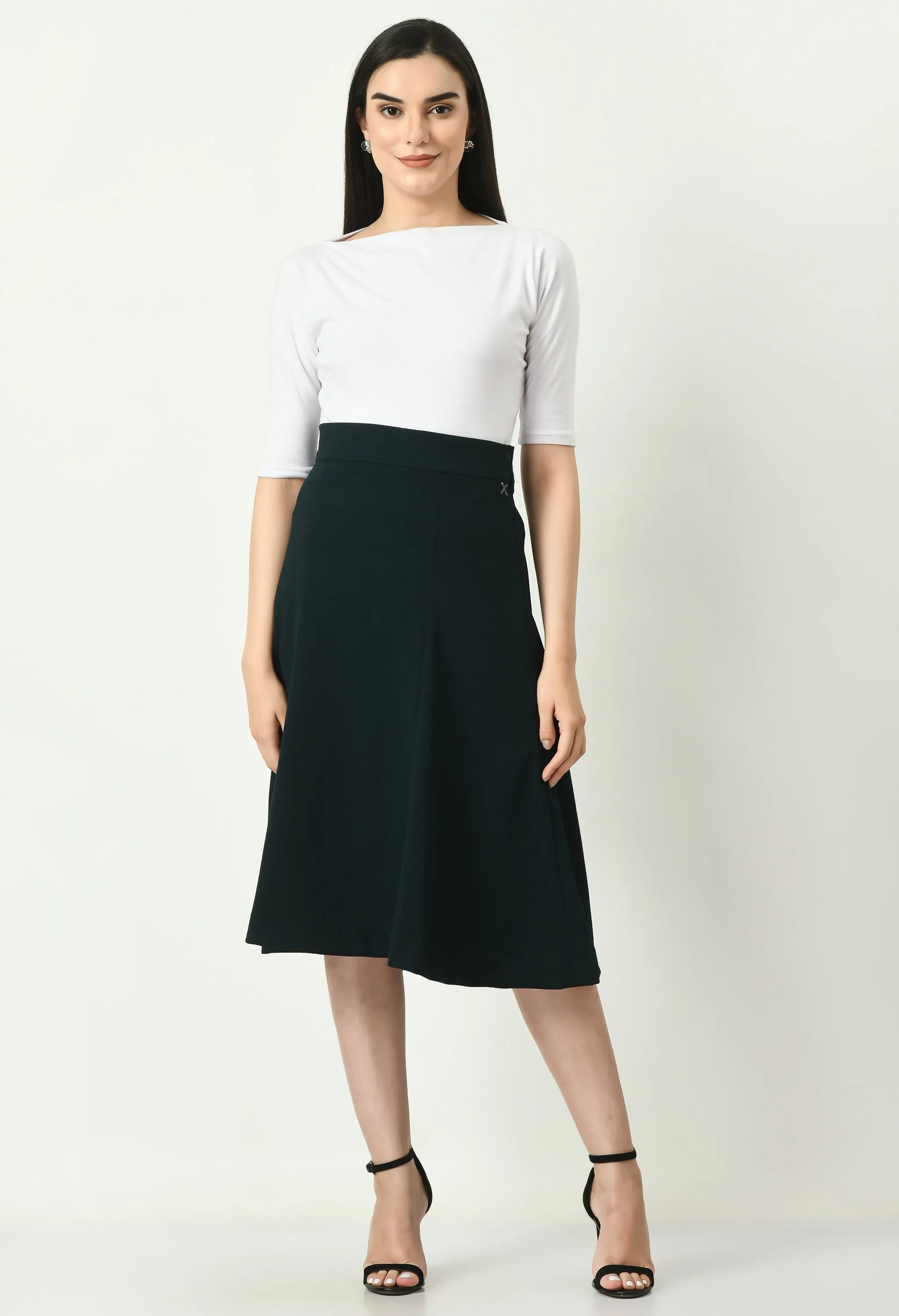 Emerald Green Cotton Blend Victory A-Line Midi Skirt