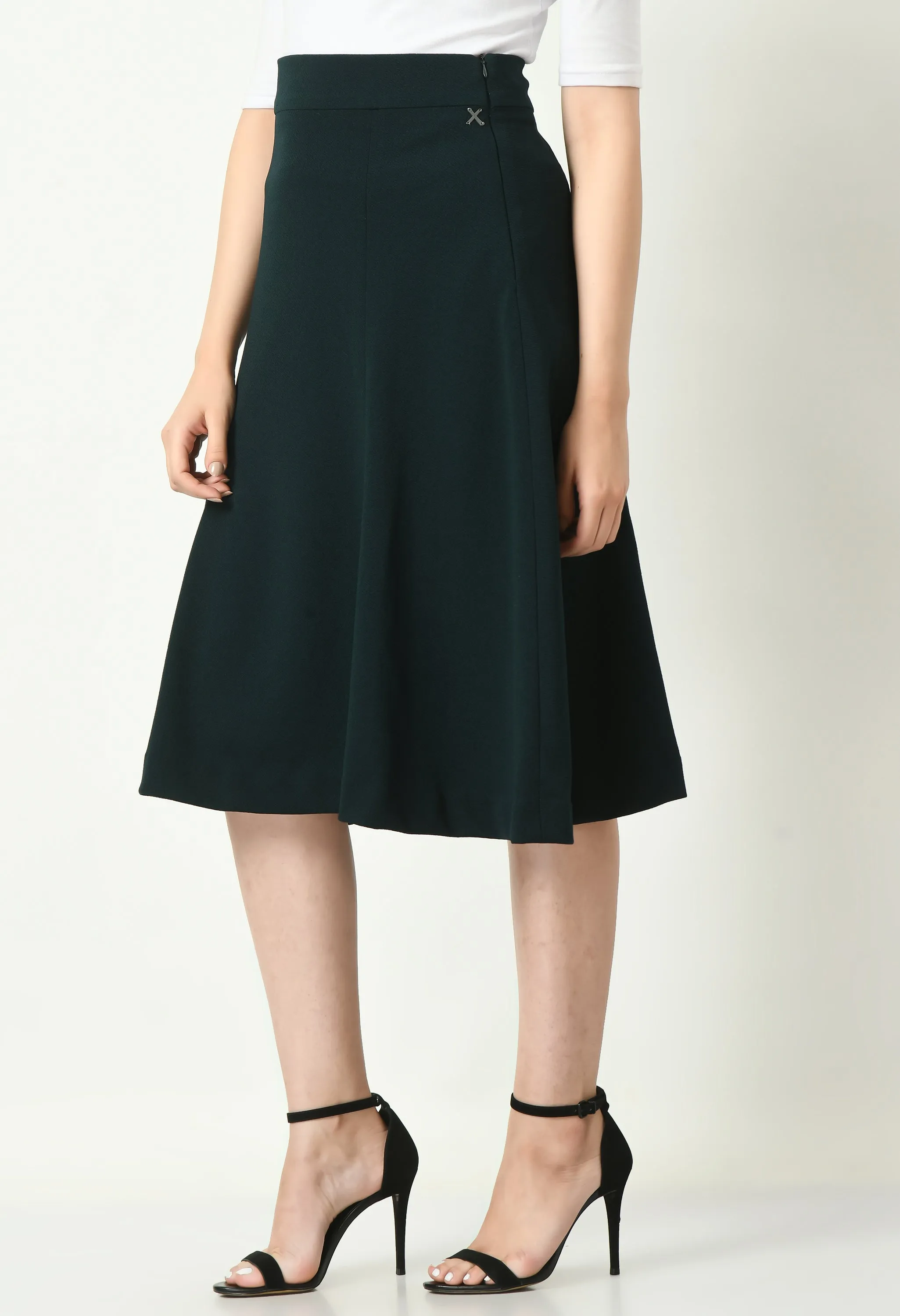 Emerald Green Cotton Blend Victory A-Line Midi Skirt