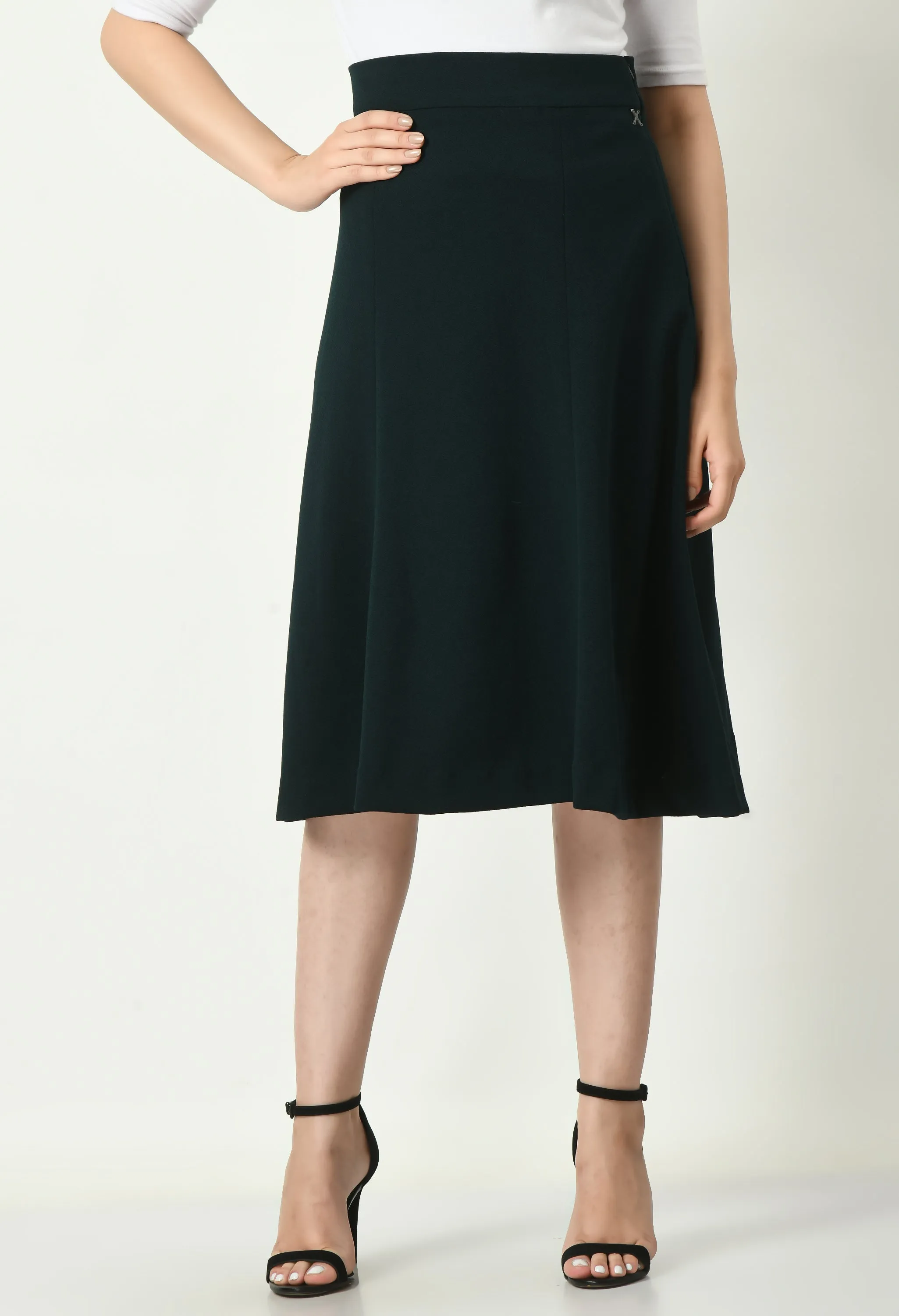 Emerald Green Cotton Blend Victory A-Line Midi Skirt