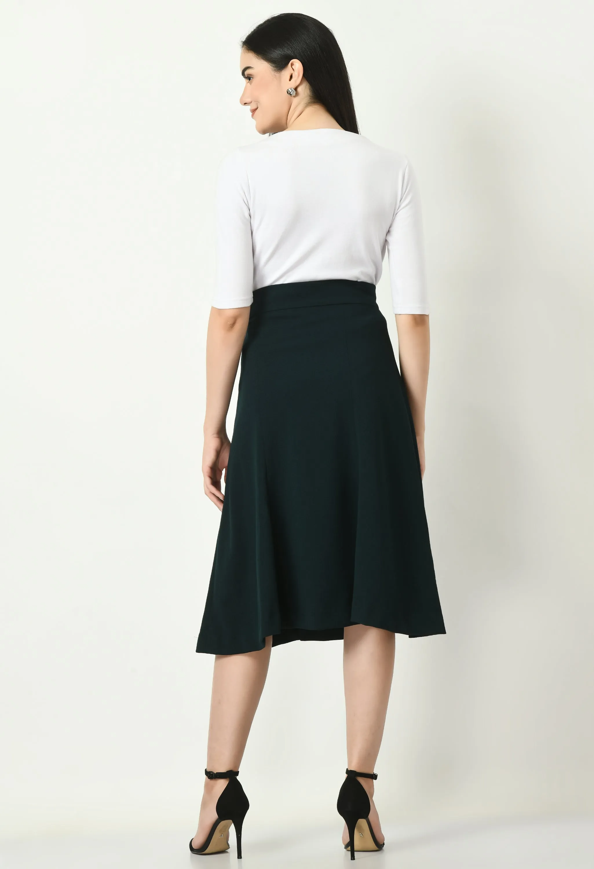 Emerald Green Cotton Blend Victory A-Line Midi Skirt