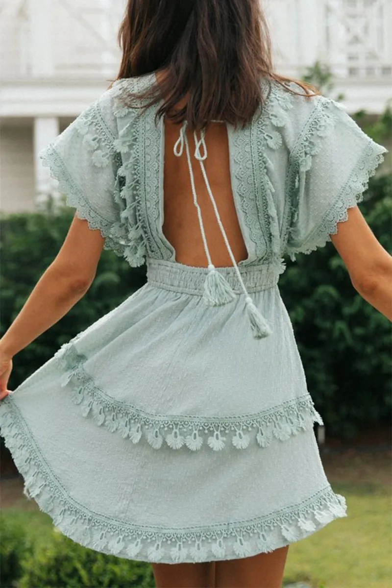 Enchanting Sage Green Lace Dress