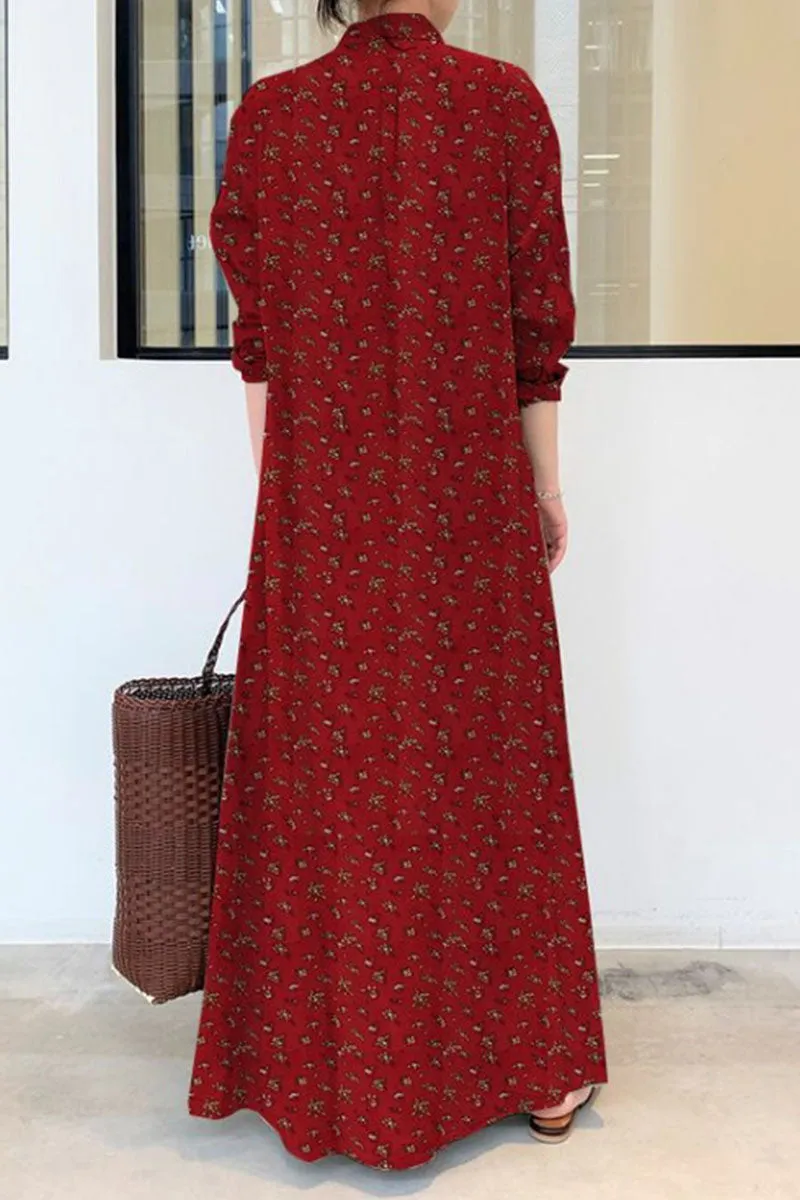 Fashion Casual & Stylish Print Split Joint Turndown Collar A Line Dresses