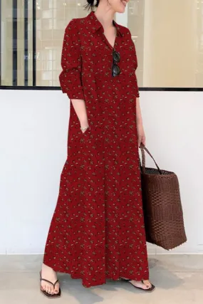 Fashion Casual & Stylish Print Split Joint Turndown Collar A Line Dresses