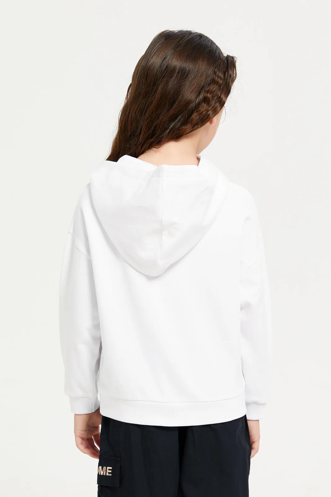 Girls White Embellished Sweatshirt