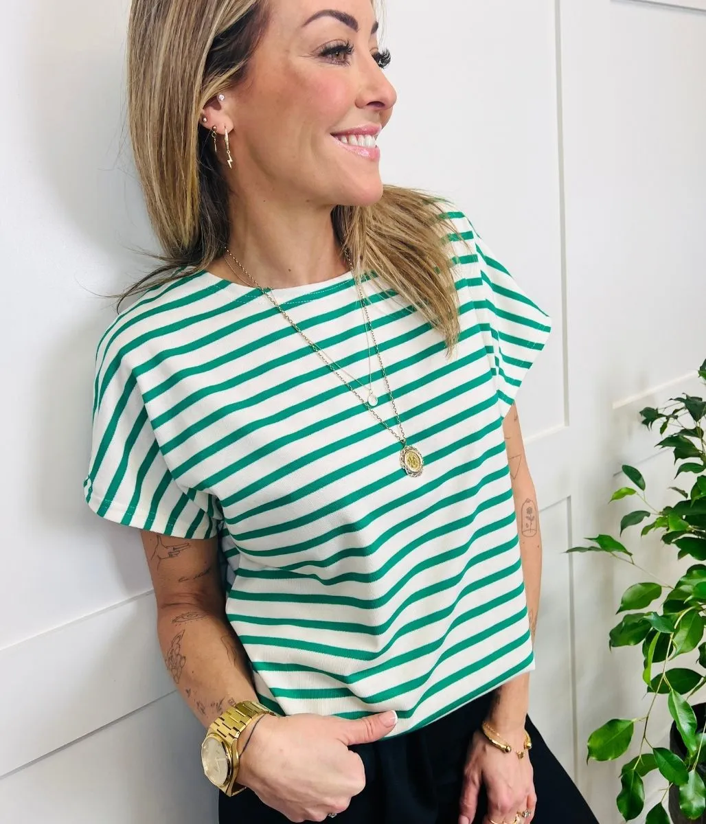 Green Stripe Relaxed Top