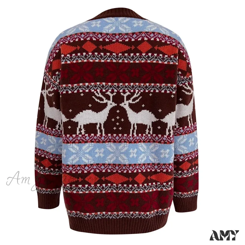 Jacquard Print Christmas Sweater - Warm and Soft - Loose Fit - Full Sleeve