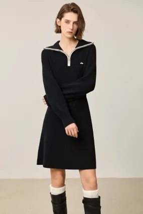 LILY Stylish Zip-Neck Long Sleeve Knit Dress