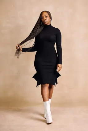 Lota Turtleneck Midi Dress with Irregular Hem