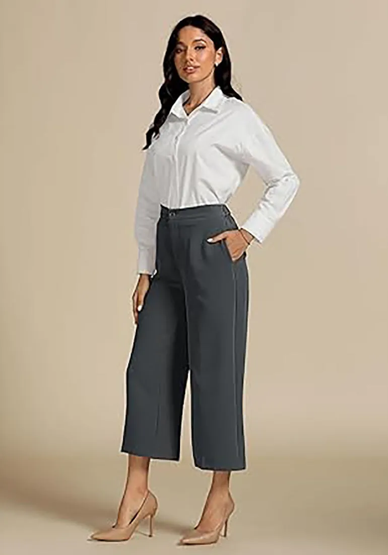 LUVAMIA Women's 2 Piece Business Casual Long Pants Outfit Pant Suit V Neck Vest Wide Leg Pantsuits