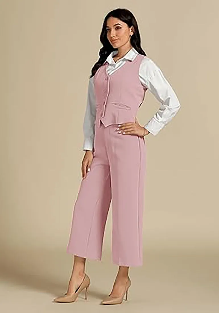 LUVAMIA Women's 2 Piece Business Casual Long Pants Outfit Pant Suit V Neck Vest Wide Leg Pantsuits