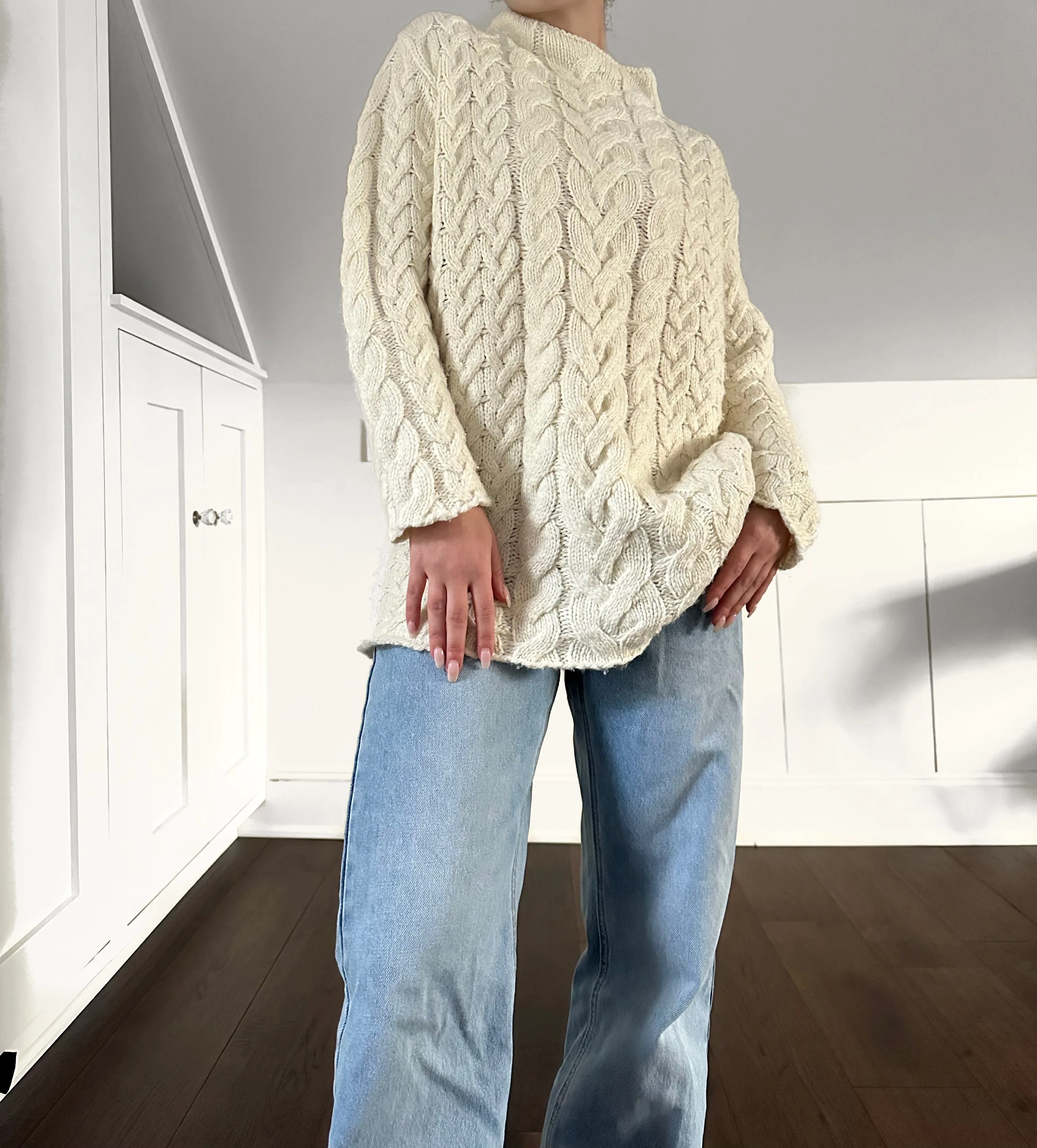 Mock Neck Cable Sweater