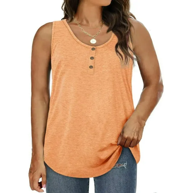 MOSHU Plus Size Tank Tops for Women Henley Sleeveless Summer Button Down Womens Tops