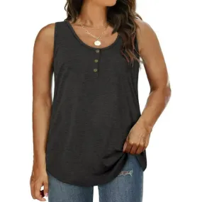 MOSHU Plus Size Tank Tops for Women Henley Sleeveless Summer Button Down Womens Tops