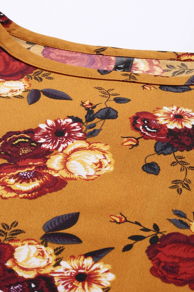 Ochre Brown Georgette Floral Printed Top