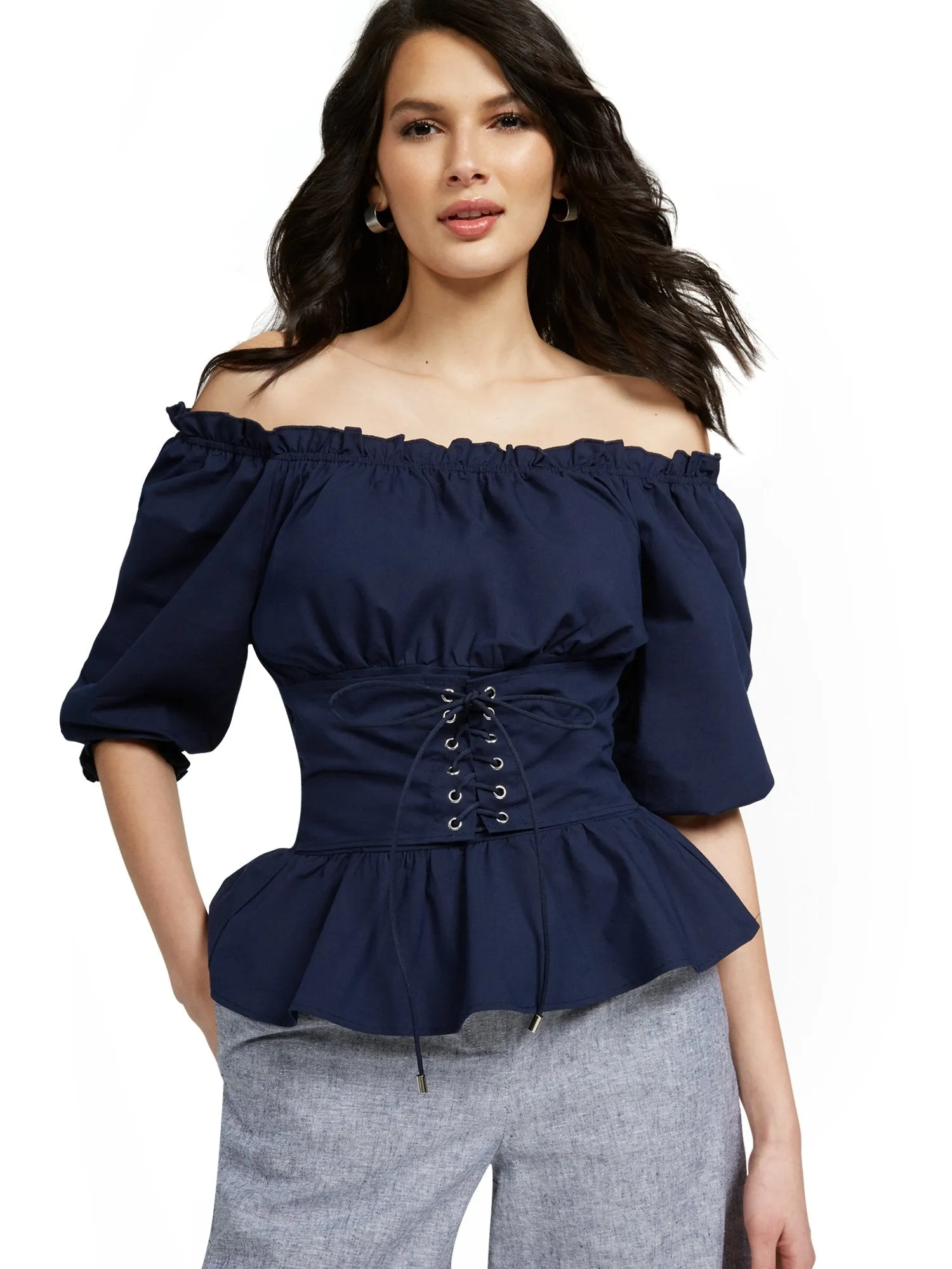 Off-The-Shoulder Poplin Corset Top - Lily & Cali