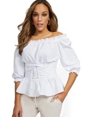 Off-The-Shoulder Poplin Corset Top - Lily & Cali