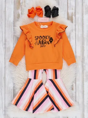 Orange "Spooky Vibes" Striped Bell Bottom Outfit