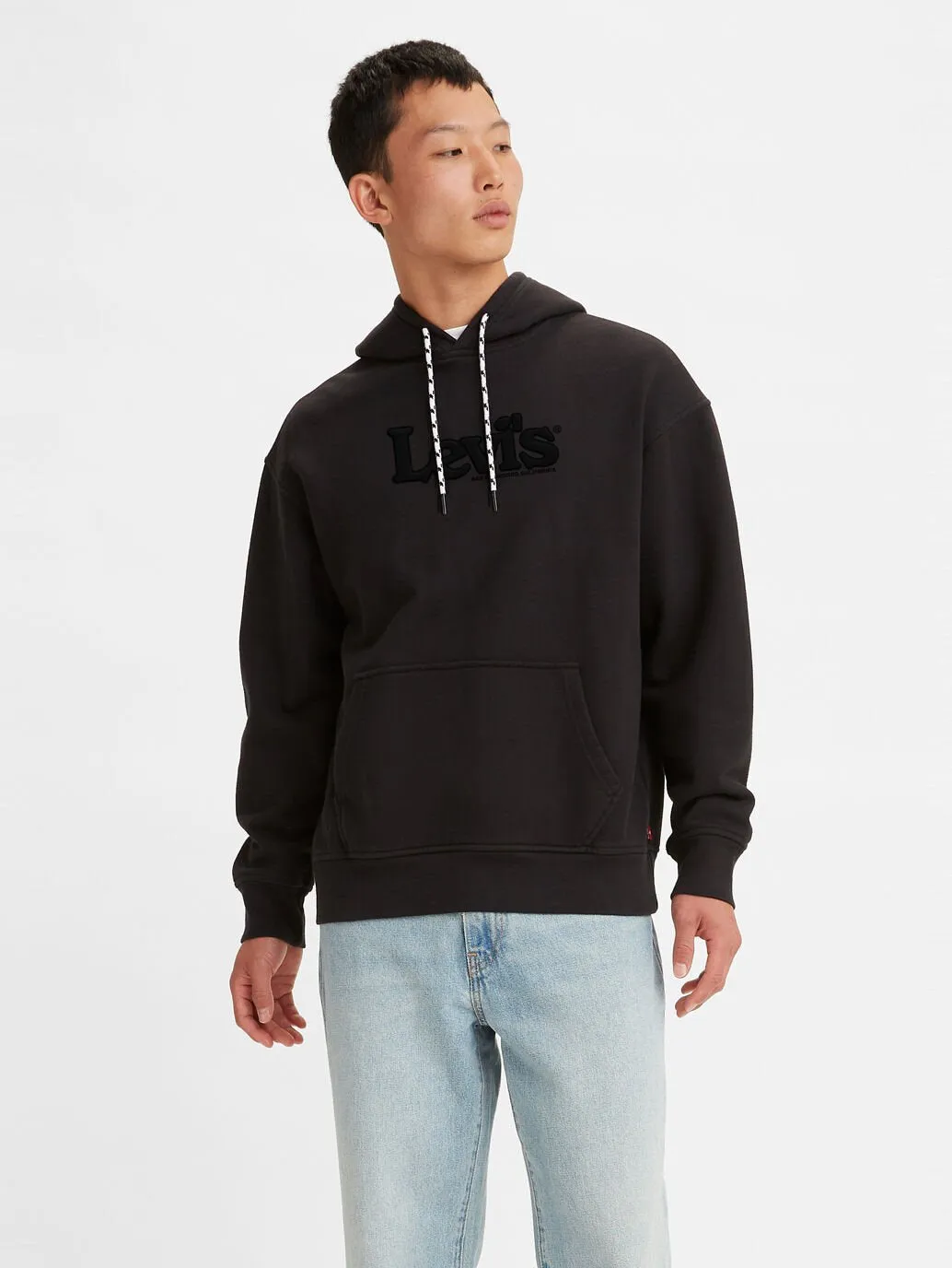 Relaxed Graphic Logo Hoodie - Caviar