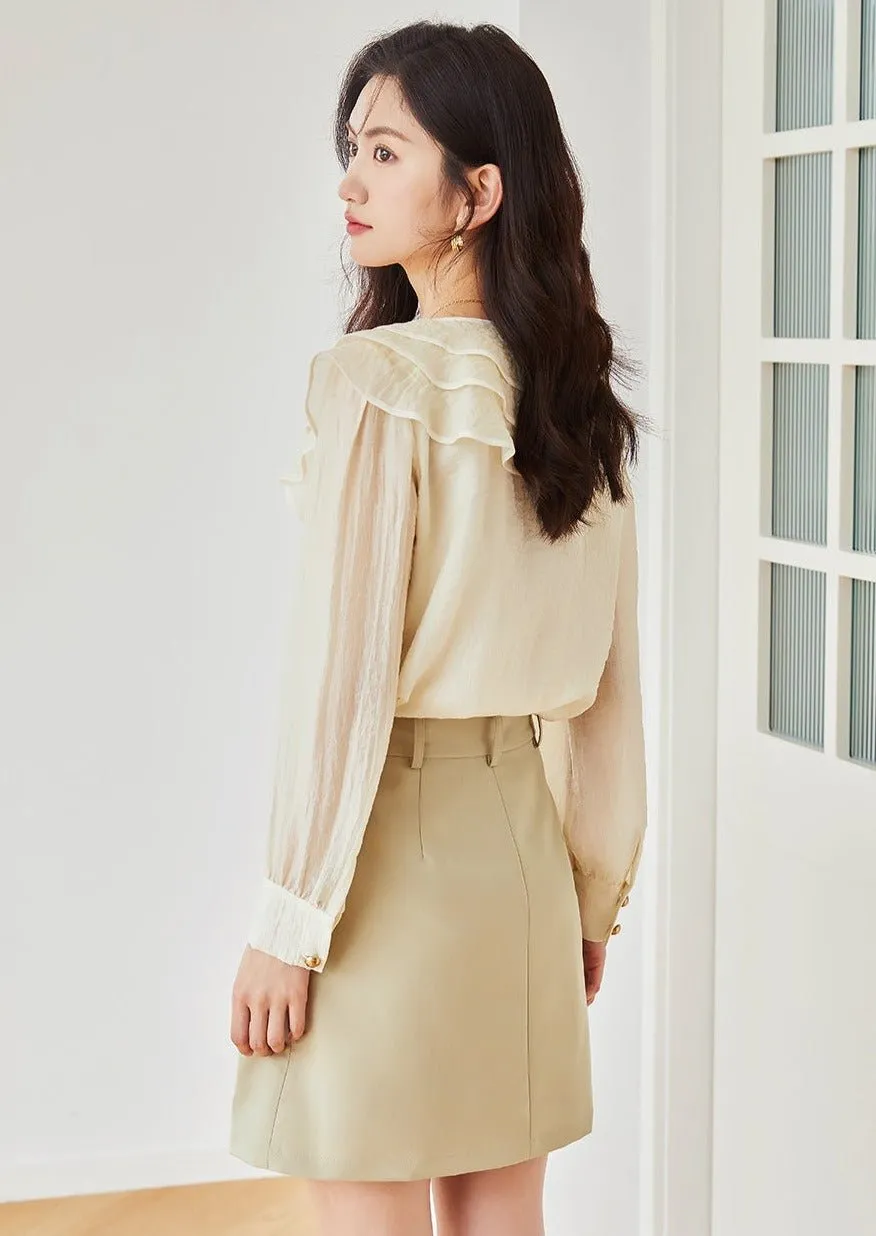 RUFFLE NECK CHIFFON SHIRT