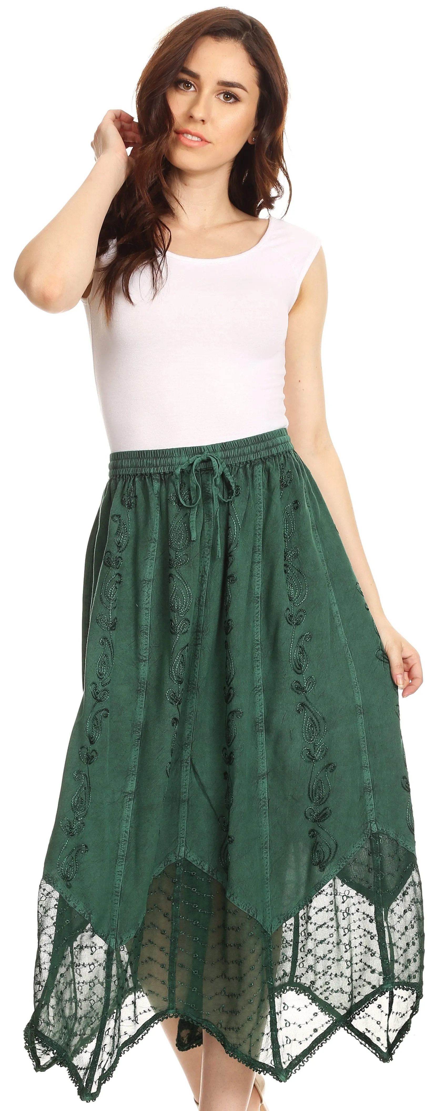 Sakkas Emma Adjustable Handkerchief  Eyelet Hem Casual Skirt with  Embroidery