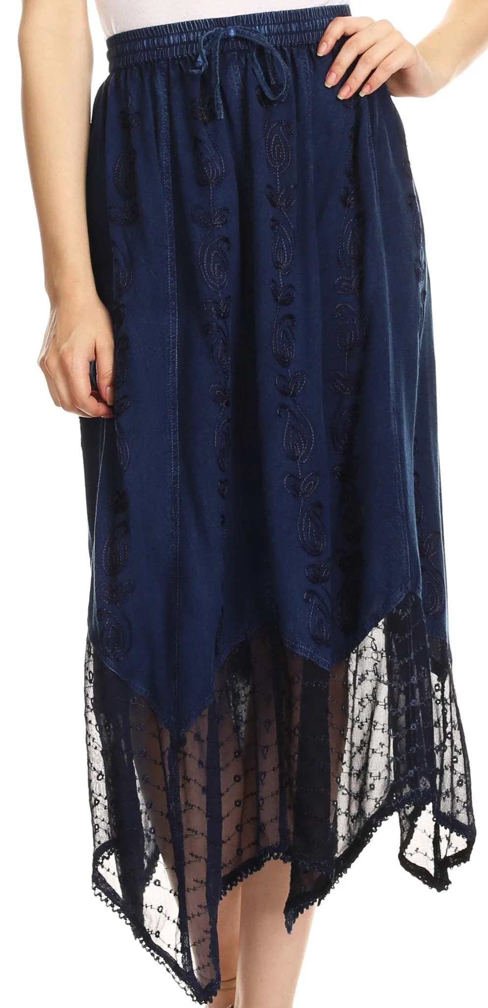 Sakkas Emma Adjustable Handkerchief  Eyelet Hem Casual Skirt with  Embroidery