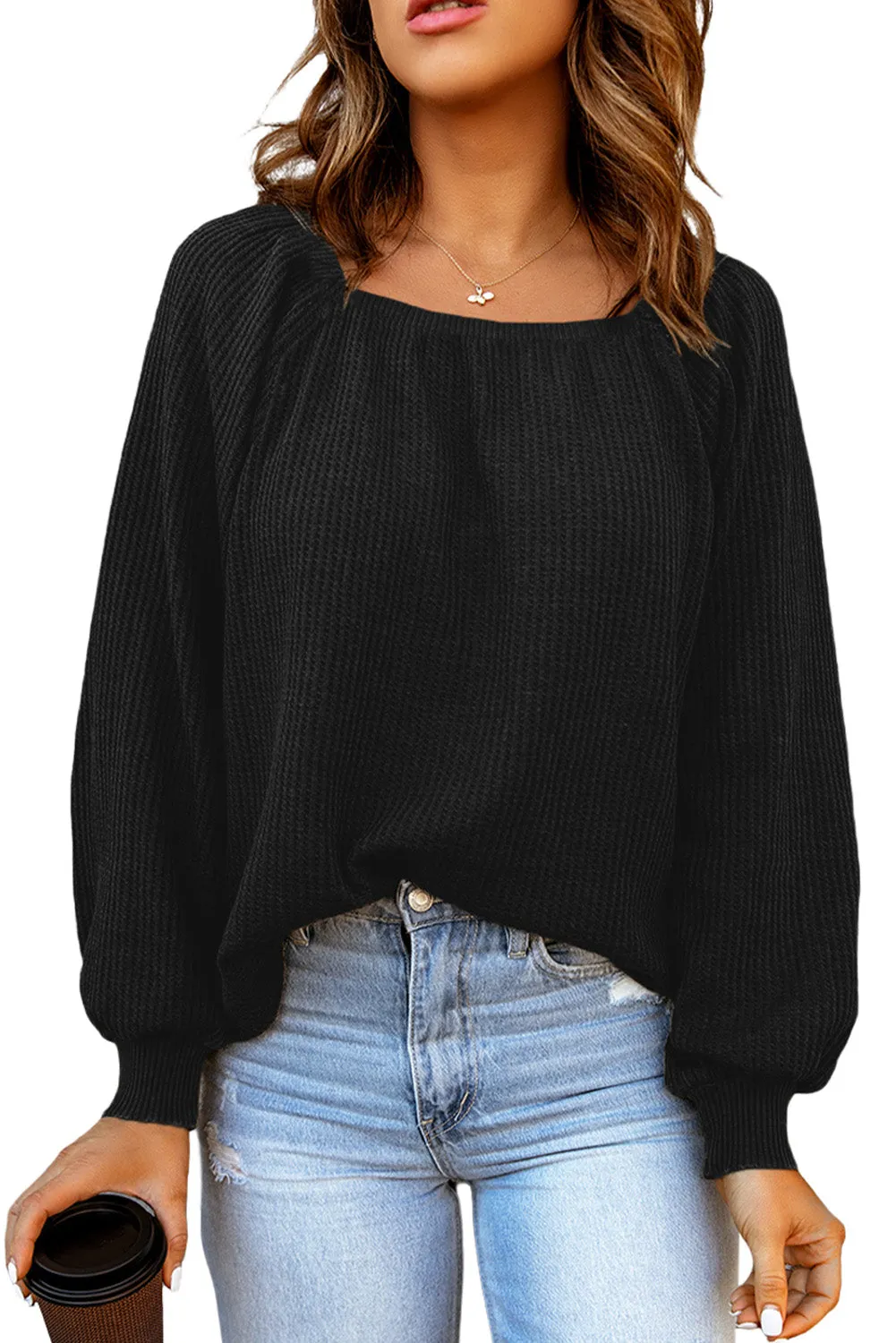 Scoop Neck Waffle Knit Top