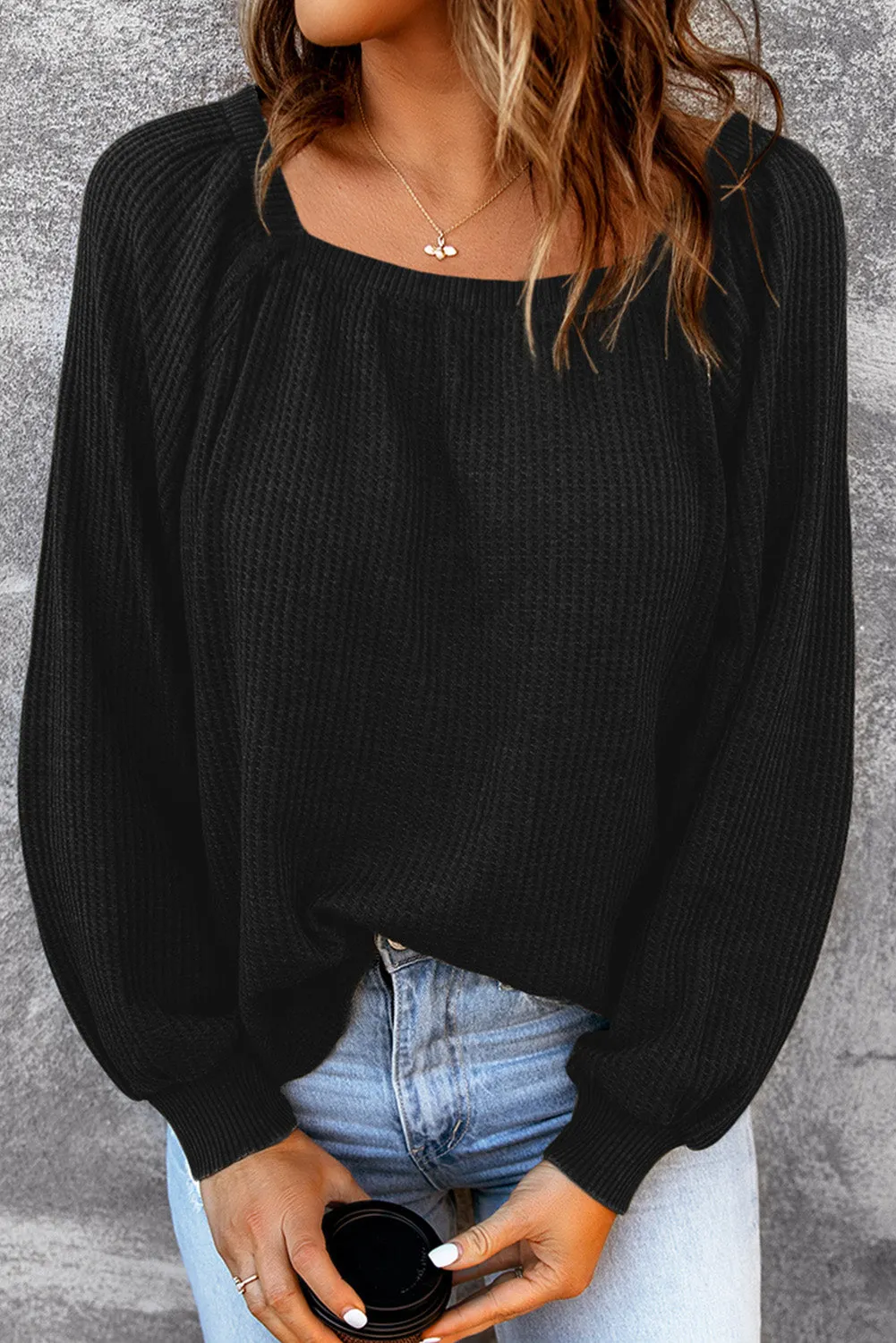 Scoop Neck Waffle Knit Top